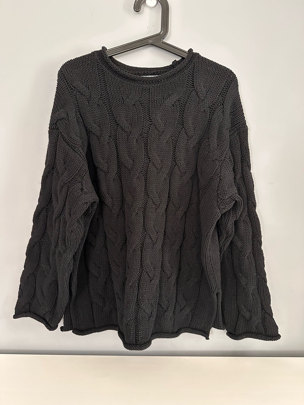 Zara Black Cable Knit Crewneck Sweater - Women’s, Long Sleeve, Chunky, Size M